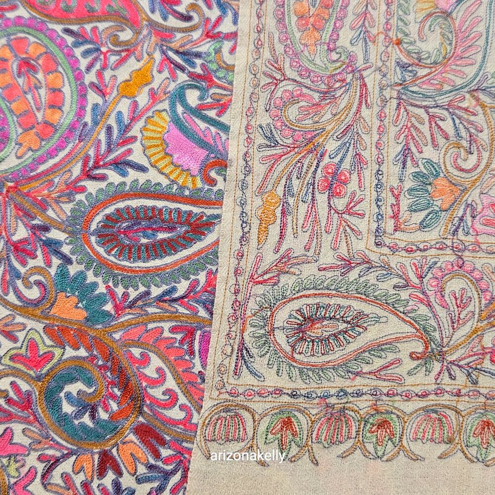 NWOT Cashmere Scarf Wrap Stole Chain Stitch Embroidery Colorful - Picture 15 of 17